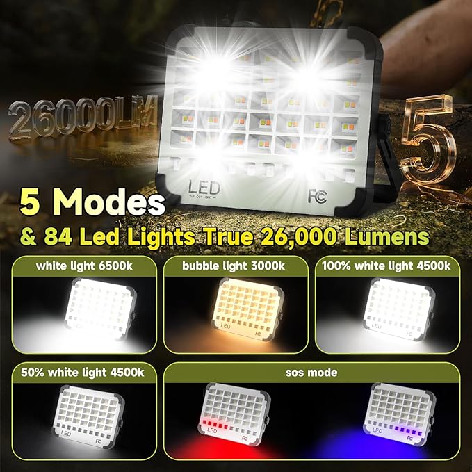 300W LED Solar Work Light, Sinear 26000LM Magnetic Portable Light, 26000mAh - Image 2