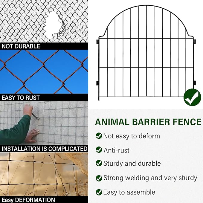 Decorative Metal Garden Fence 6 Panels, 25in x 12.2ft No Dig Outdoor Dog Fence - Image 6