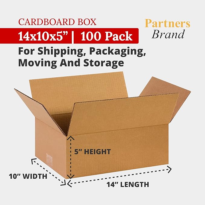 Partners Brand 14x10x5 Corrugated Cardboard Boxes, Storage Box - Image 2
