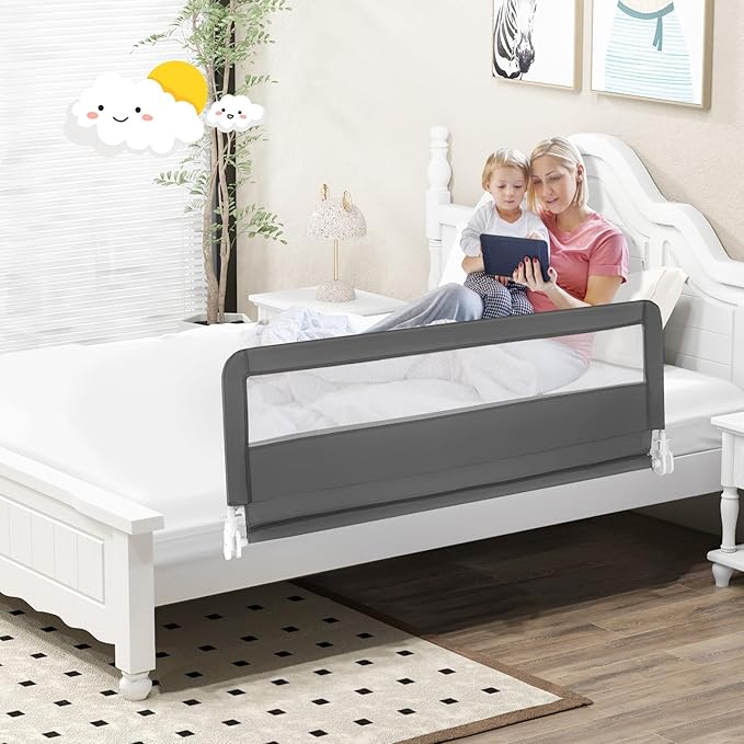 BABY JOY Bed Rails for Toddlers, 59‘’ Extra Long, Upgraded Swing Down Bed Guard - Image 2