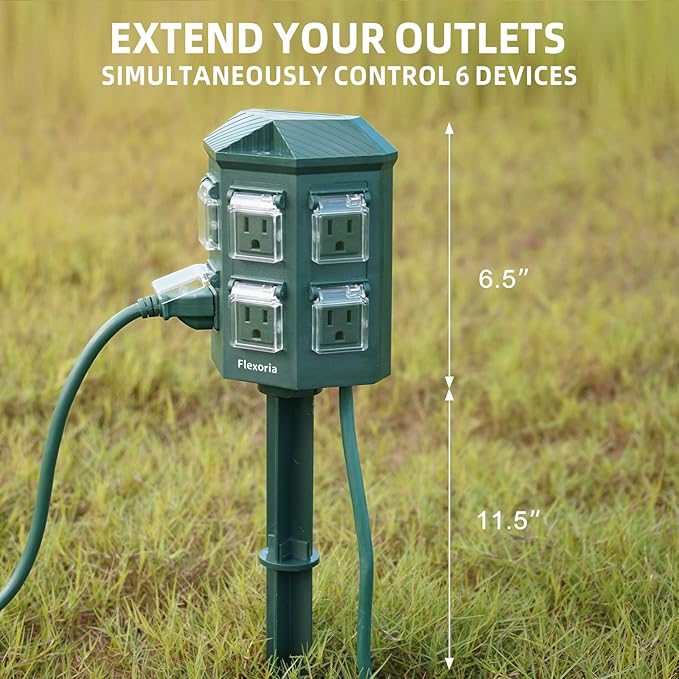 Outdoor Power Strip Waterproof, 40 FT Extension Cord, 6 Grounded Outlets - Image 3