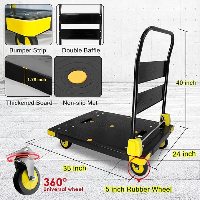 Platform Truck Cart 1000LBS Chinco Star Folding Push Cart Dolly Portable Moving - Image 3