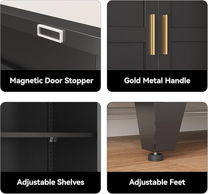COFaR 71" Modern Pantry Cabinet in Black, 5-Tier Storage Cabinet - Image 4