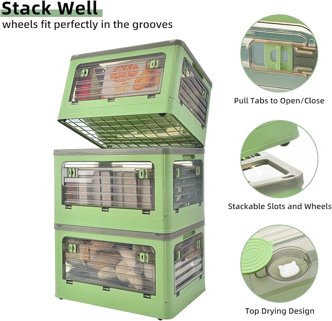 32Qt Plastic Storage Bins with Lid, Collapsible Storage Bins with Wheels - Image 3