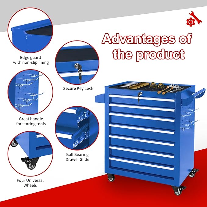 7-Drawer Tool Chest with Wheels & Drawers, Toolbox Organizer Storage - Image 3