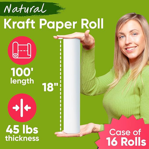 18" x 1200" White Kraft Paper Roll, 45 lbs Thickness, Made in USA Kraft Paper - Image 2