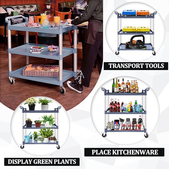 Plastic Utility Carts with Wheels, 3-Tier Large Size Restaurant Food Cart - Image 3