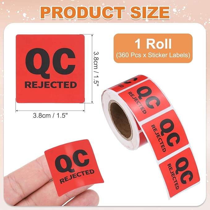 PATIKIL 360 Pcs 1 Roll QC Rejected Labels, 1.5 Inch Square Inventory Control - Image 2