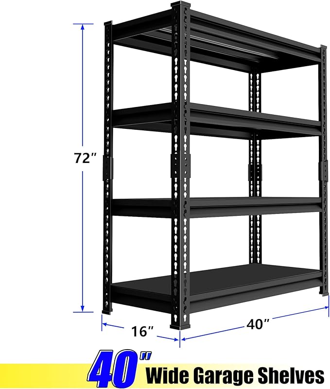40" W Garage Shelving Heavy Duty, 1600 Lbs Loads Garage Storage Shelves Heavy - Image 3