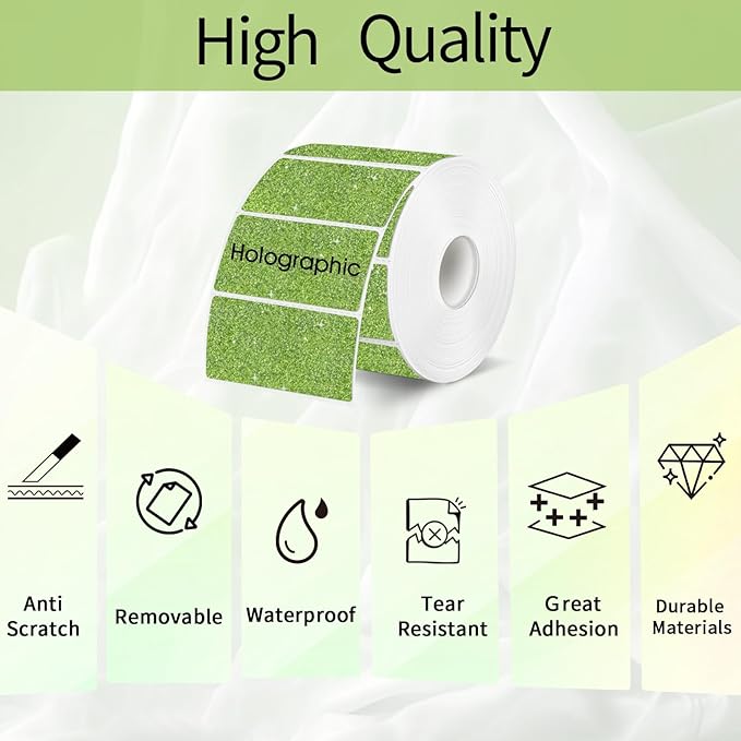 3x2 Inch Holographic Thermal Labels, Glitter Green Thermal Sticker Labels - Image 3