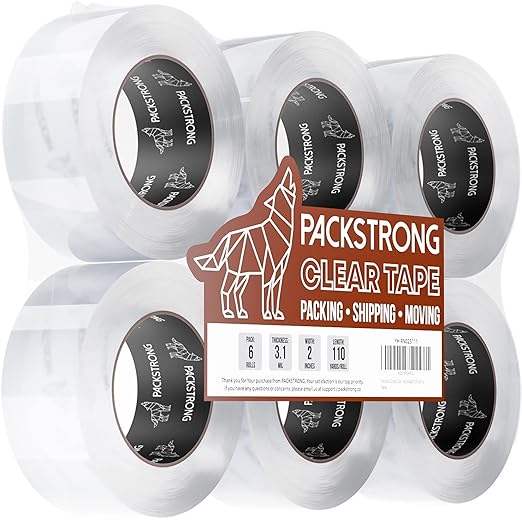 Packstrong Industrial Grade Clear Packing Tape 6 Rolls by PackStrong
