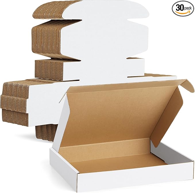Famagic 30 Pack 13x10x2 Inch Small Shipping Boxes White Corrugated Cardboard by Famagic