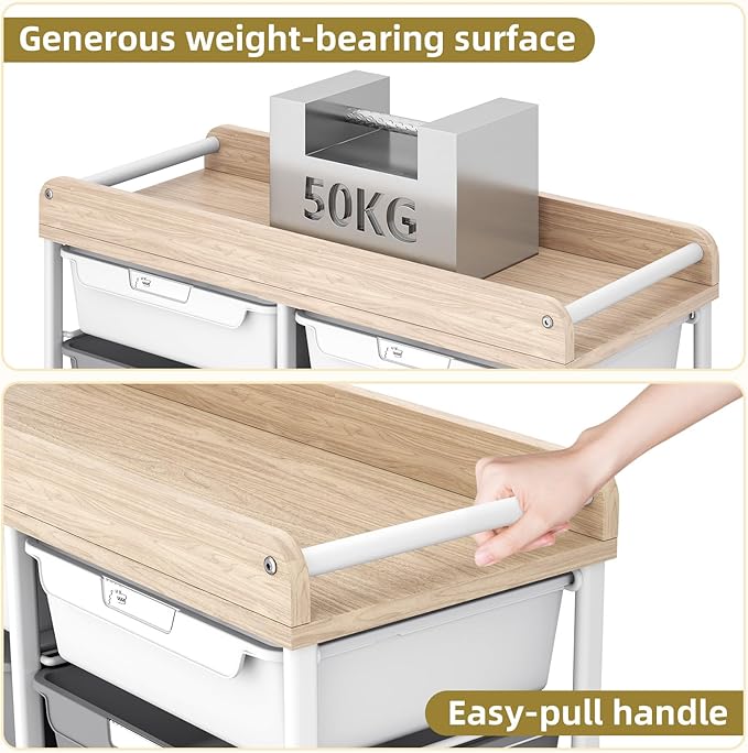 10 Drawers Rolling Cart with Wooden Tabletop, Utility Storage Cart with Wheels - Image 5