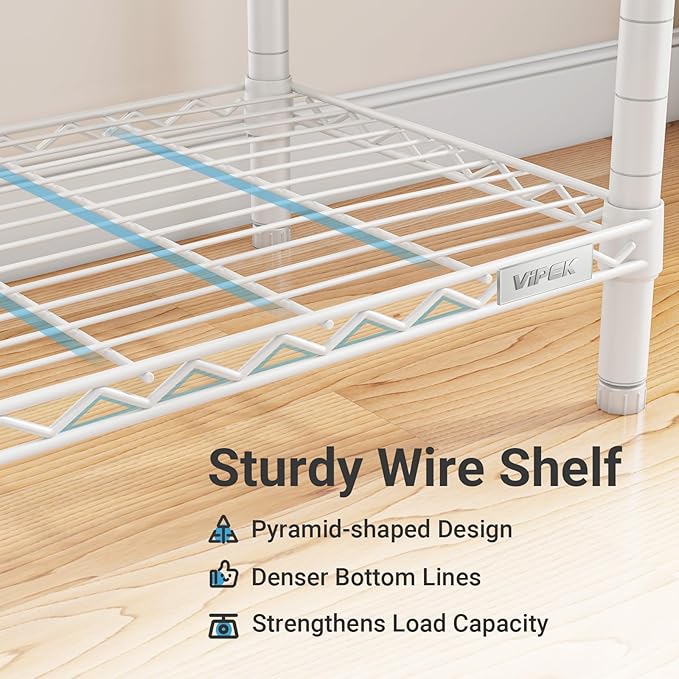 VIPEK R2 Plus Rolling Garment Rack 3 Tiers Adjustable Wire Shelving Clothes - Image 8