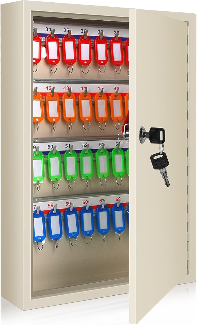 SHANTRA Key Box Cabinet, Wall Mount 64 Position Metal Locking Key Cabinet by SHANTRA