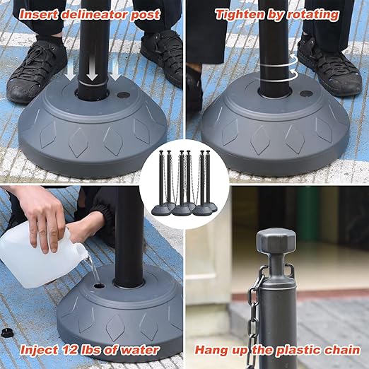6-Set Pack 40" inch Black Work Zone Chain Post Set, Traffic Queue Delineator - Image 4