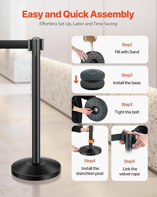 VEVOR Stanchion Post, Carbon Steel Black Stanchions Queue - Image 4