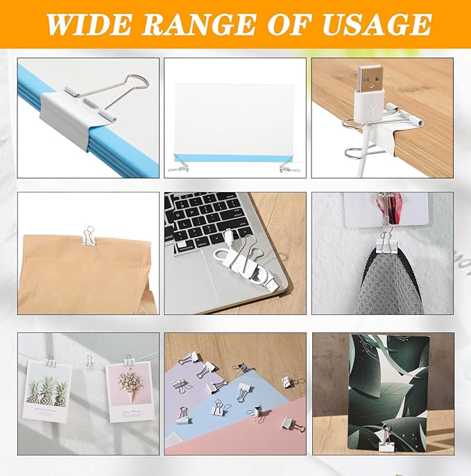 Jetec 200 Pack 0.75in/19mm White Metal Binder Clips Bulk Medium Reusable Fold - Image 3
