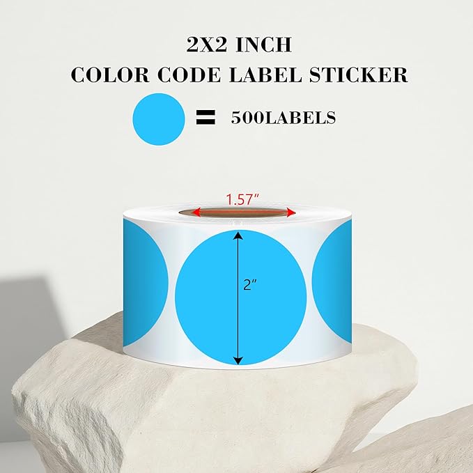 2 Inch Sky-Blue Circle Stickers 500 Pcs, Permanent Color Coding Dots - Image 2