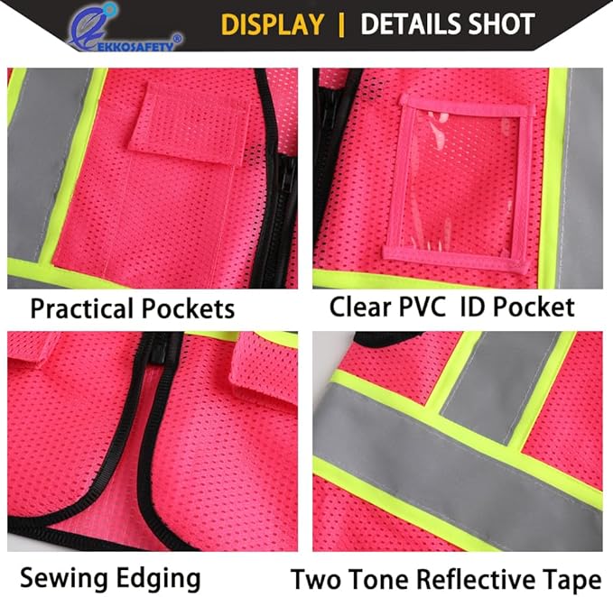 Safety Vest for Men Women, Mesh High Visibility Construction Work Vest - Image 4