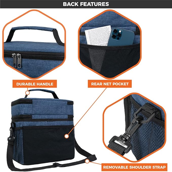 opux Insulated Lunch Bag for Men Women, Large Dual Compartment Cooler Bag - Image 7