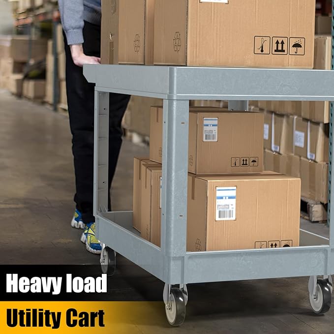 2 Tier Rolling Utility Cart on Wheels, 550 lbs Capacity Flat Top Plastic - Image 6