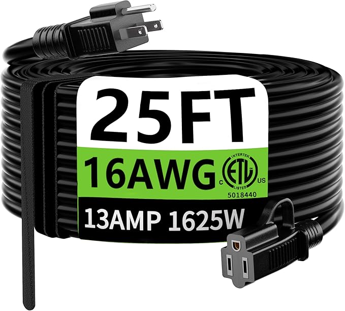 HUANCHAIN Indoor Outdoor Black Extension Cord 25 ft Waterproof, 16/3 Gauge by huanchain