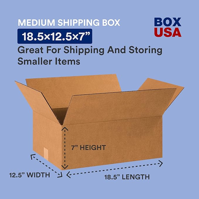 BOX USA Shipping Boxes 18 1/2"L x 12 1/2"W x 7"H, Packaging and Storage - Image 2
