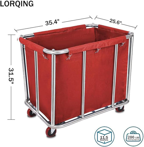 12 Bushels Laundry Cart for Commercial/Home, Heavy Duty Large Stainless Steel - Image 2