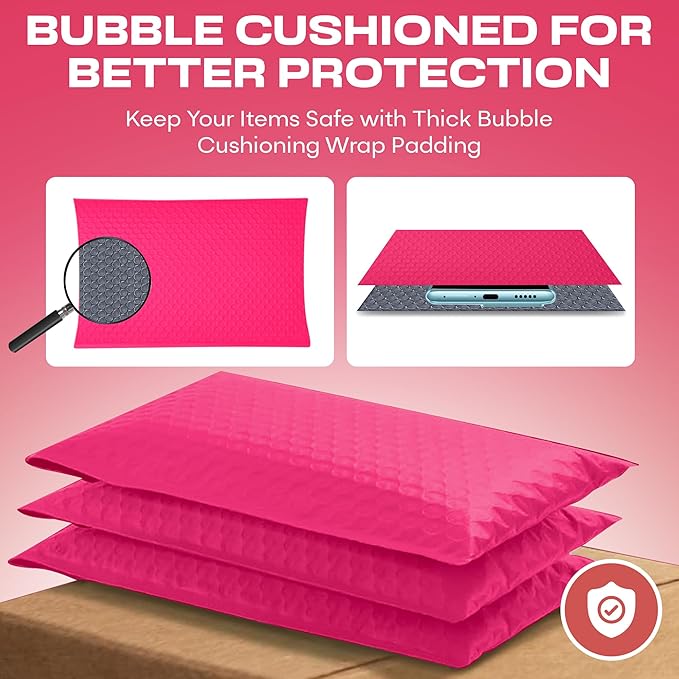 Fuchsia Small Poly Bubble Mailers 6x10 inch #0 | Self Seal Padded Envelopes | - Image 4