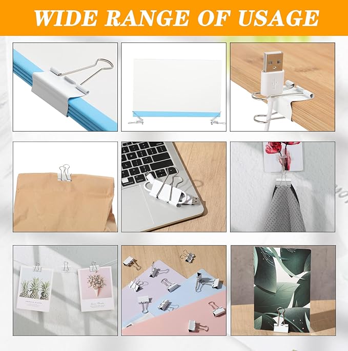Jetec 100 Pcs 2in/51mm White Metal Binder Clips Bulk Medium Reusable Fold Back - Image 3