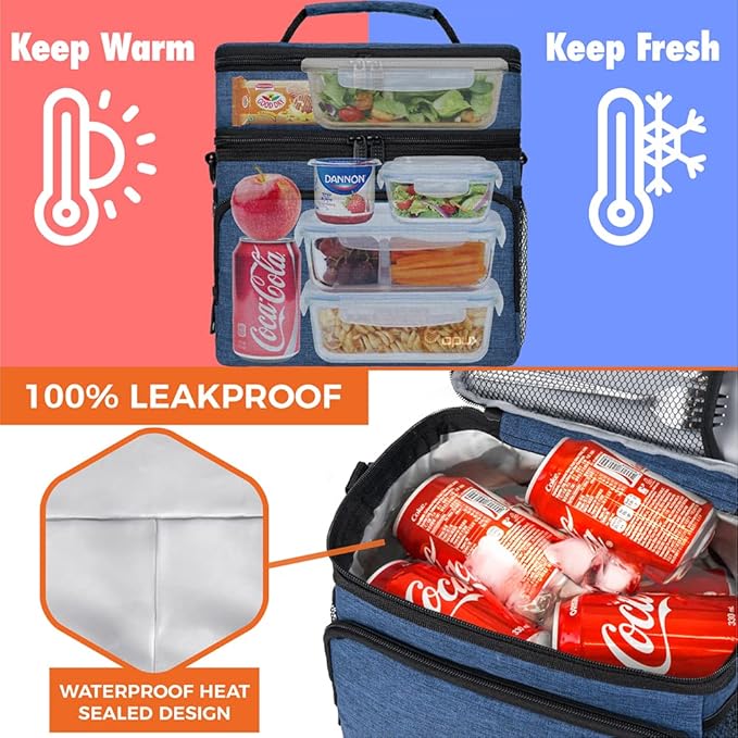 opux Insulated Lunch Bag for Men Women, Large Dual Compartment Cooler Bag - Image 4