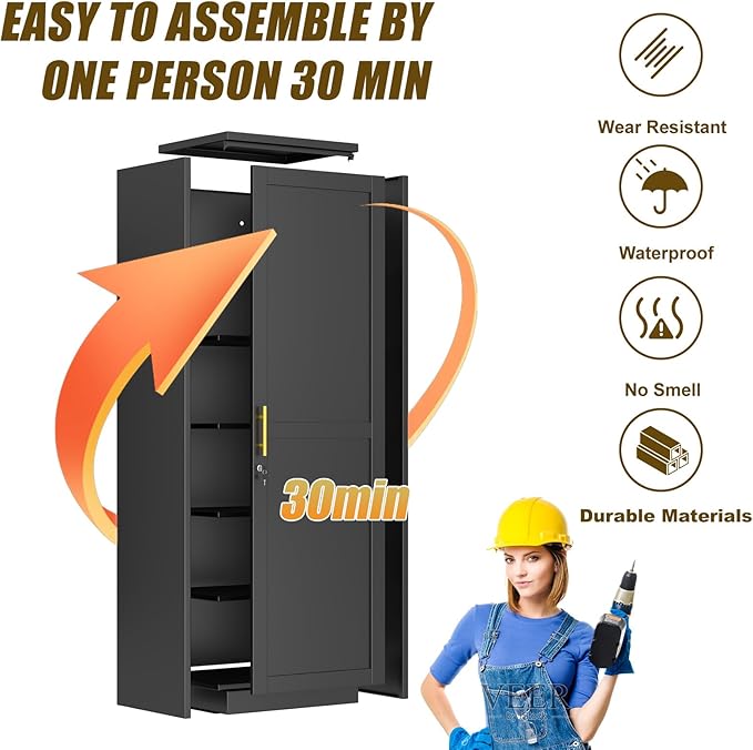 Metal Locker Cabinet, 19.7’’W Narrow Lockable Single File Storage Cabinet - Image 4
