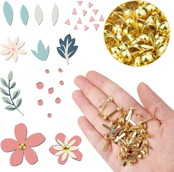 ADULLPONY 600Pcs Gold Brads, Paper Fasteners, 8x17.5mm Mini Brads, Split Pins - Image 5