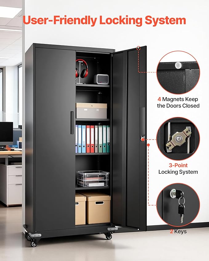 VEVOR Metal Storage Cabinet, 72.6 in Rolling Steel Garage Cabinet - Image 7