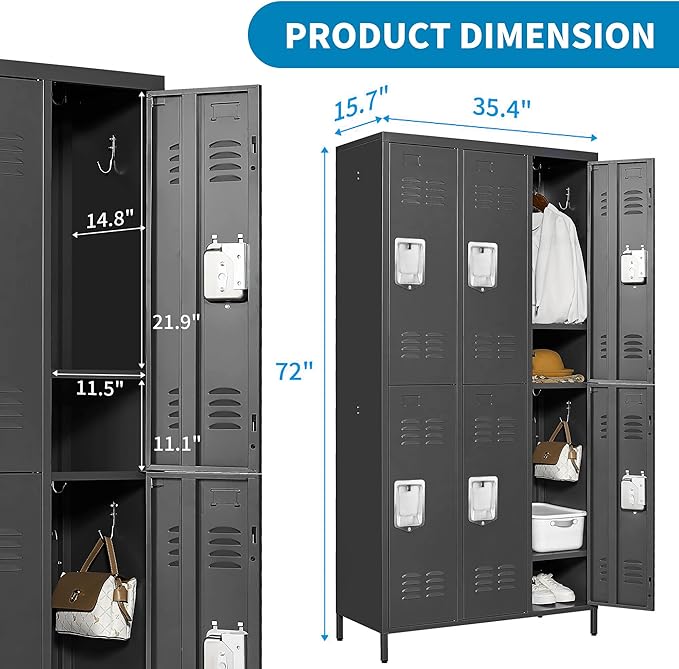 6 Doors Locker Storage Cabinet, Metal Locker - Image 3