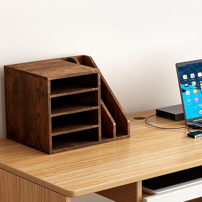 Wood Desk Organizer File Holder, Wooden Mail Organizer Countertop - Image 7