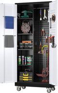 Garage Storage Cabinet with Wheels, Broom Closet Storage Cabinet with Pegboards by GLADIW