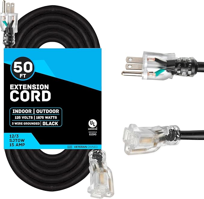 12 Gauge Outdoor Extension Cord 50 ft, SJTOW Oil Resistant & Flame Retardant by Thonapa