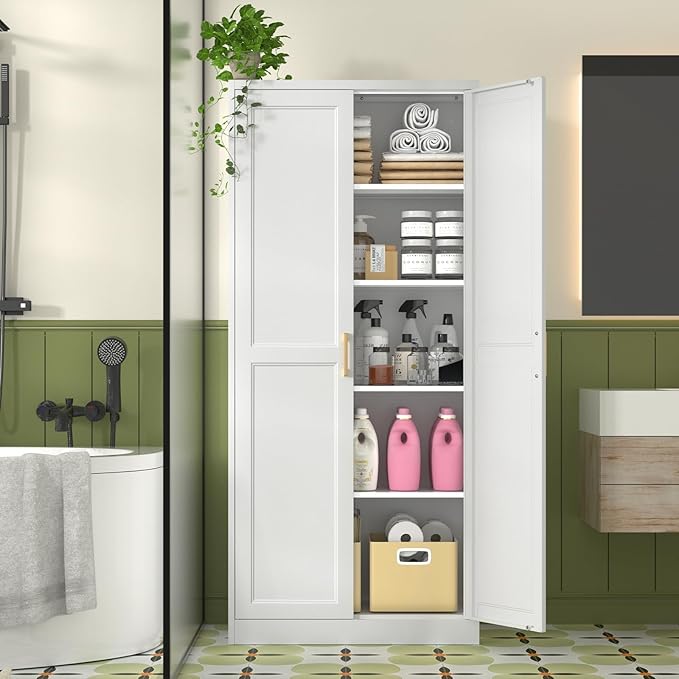 White Kitchen Pantry Cabinet, 71 Inch Tall Metal Storage Cabinet - Image 9