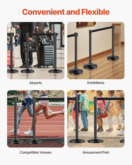 VEVOR Stanchion Post, Carbon Steel Black Stanchions Queue - Image 5