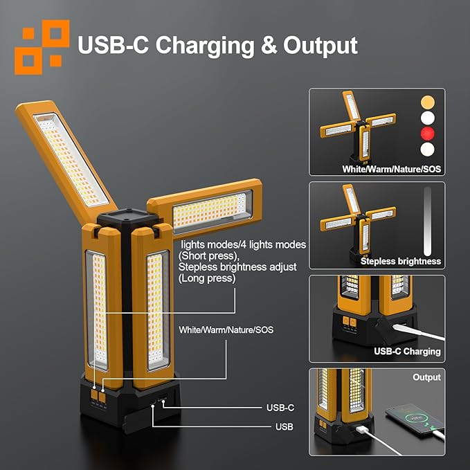 13200mAh Rechargeable Solar Work Light, IPX4 Waterproof - Image 6