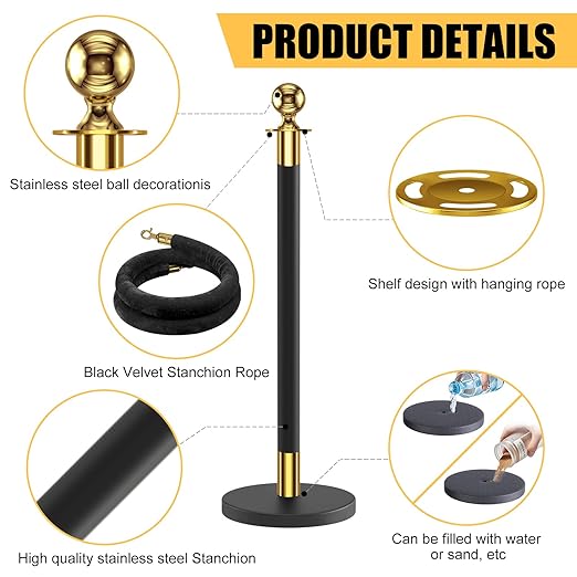 kaiyomi 4Pcs Stanchions with Black Velvet Ropes Set, 5 Feet Velvet Ropes and - Image 4