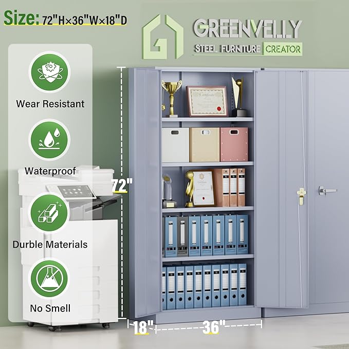 Greenvelly Metal Storage Cabinet, Metal Cabinet - Image 3