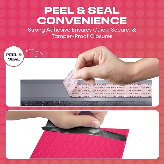 Fuchsia Small Poly Bubble Mailers 6x10 inch #0 | Self Seal Padded Envelopes | - Image 3