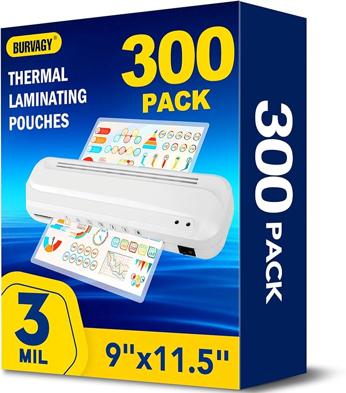 300 Pack Laminating Sheets, 3 Mil, 9 x 11.5 Inches Thermal Laminating Pouches by BURVAGY