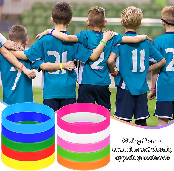 100 Pieces Colored Silicone Wristbands Bulk Rubber Bracelets, Plain Rubber - Image 5