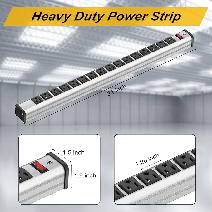 Long Surge Protector Power Strip, 16 Outlet Heavy Duty Power Strip Metal Power - Image 6