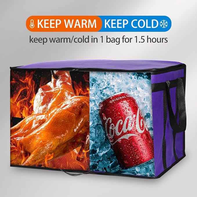 Bodaon 1-Pack Insulated Food Delivery Bag, XXX-Large Meal Grocery Tote - Image 4