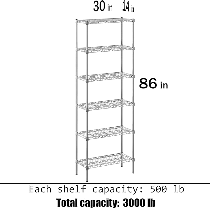 14" Deep x 30" Wide x 86" Height Wire Shelving Kit | 6-Tier | NSF Commercial - Image 3